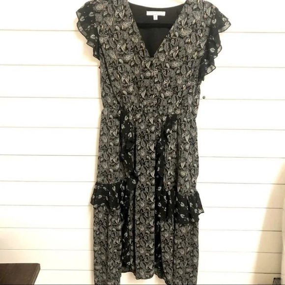 Senlis Paisley Moroccan Elaine Ruffle V-Neck Flutter Sleeve Dress Size Md NEW - Picture 4 of 13